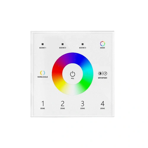 Panel LED naścienny 5w1 - MONO /CCT/ RGB/ RGB+W/ RGB+CCT - 4 strefowy - 230VAC - T15(W)