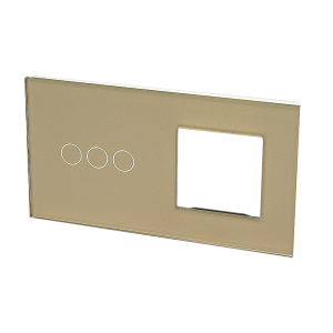 Szklany panel dotykowy podwójny złoty - 3-sekcyjny + 1 gniazdo - TM703728G - TOUCHME