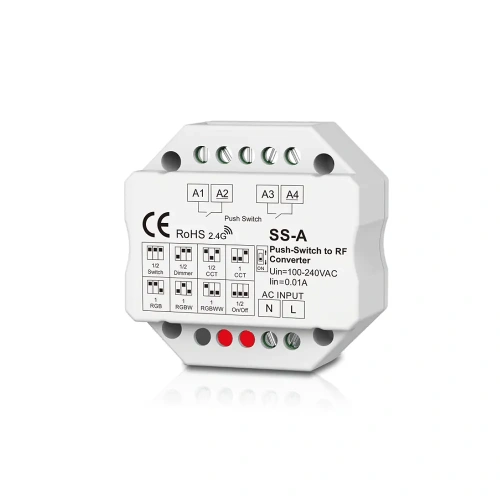 Konwerter sygnału radiowego 2,4GHz - 2x sterowanie bezpotencjałowe - 6w1 - 230VAC - Skydance - SS-A
