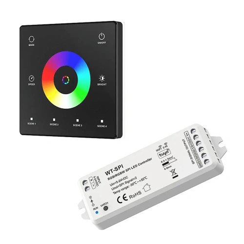 Sterownik LED SPI Skydance (WiFi) - do taśm cyfrowych LED - 1 strefa - Panel naścienny 3V + odbiornik - czarny zestaw