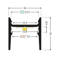 Profil aluminiowy LED COZY12 czarny z kloszem - wymiary