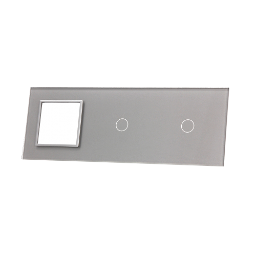 Szklany panel dotykowy potrójny srebrny - 2-sekcyjny + 1 gniazdo - 7011G-64 - LIVOLO