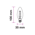 Żarówka LED dekoracyjna E14 C30 Filament 6W biała ciepła 3000K 600lm - VT-2127 - rysunek techniczny