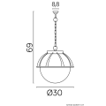 Lampa ogrodowa wisząca 1x E27 - KULE Z KOSZYKIEM 250 K 1018/1/KPO 250 - rysunek techniczny