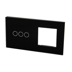 Szklany panel dotykowy podwójny czarny - 3-sekcyjny + 1 gniazdo - TM703728B - TOUCHME