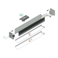 Profil aluminiowy LED LEVEL12 surowy z kloszem - schemat montażowy z opcjonalnymi akcesoriami