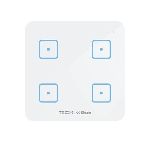 Włącznik szklany dotykowy czteropolowy - bezprzewodowy WTP - 4A 230V - WS-04 - biały - Sinum
