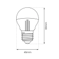 Żarówka dekoracyjna LED E27 G45 4W biała ciepła 2700K Filament - Half Gold - EKZF8011 - wymiary