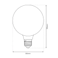 Żarówka dekoracyjna LED E27 G125 6W biała ciepła 2700K Filament - Amber - EKZF8016 - wymiary