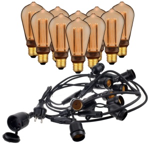 Girlanda ogrodowa 5mb z 10 żarówkami LED -  E27 ST64 4W 1800K - zestaw   