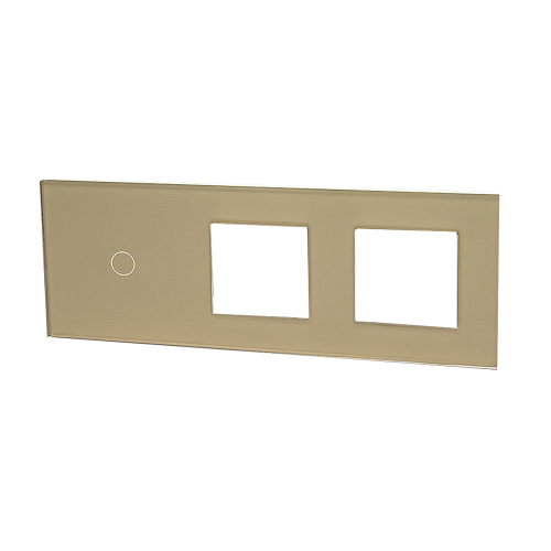 Szklany panel dotykowy potrójny złoty - 1-sekcyjny + 2 gniazda - TM701728728G - TOUCHME