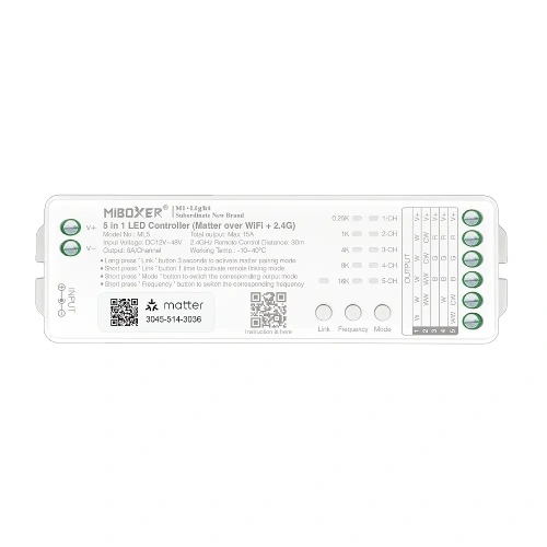 Sterownik LED 5w1 (Matter) - Mono /CCT /RGB /RGB+CCT - 12-48V DC 15A - Wifi - ML5