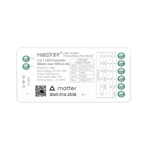 Sterownik LED 5w1 (Matter) - Mono /CCT /RGB /RGB+CCT - 12-24V DC 12A - Wifi - SM5