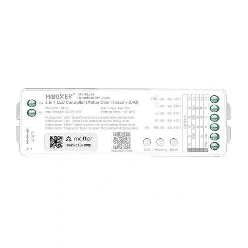 Sterownik LED 5w1 (Matter) - Mono /CCT /RGB /RGB+CCT - 12-48V DC 15A - Thread - MLZ5