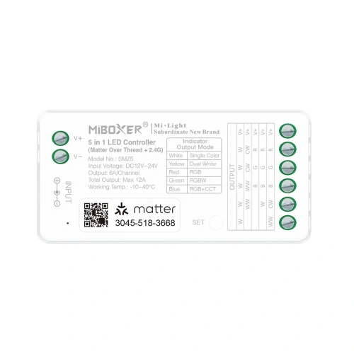 Sterownik LED 5w1 (Matter) - Mono /CCT /RGB /RGB+CCT - 12-24V DC 12A - Thread - SMZ5