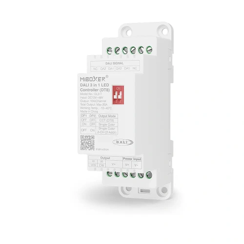 Sterownik LED 3w1 - MONO /CCT - 12-48V DC 20A - DALI-2 - Typ DT8 - TH-35 - DL2-T