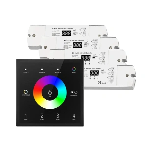 Sterownik LED Skydance - RGB/RGB+W - 4 strefowy - Panel naścienny 230V + odbiorniki - czarny zestaw
