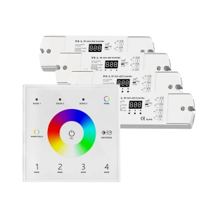 Sterownik LED Skydance - RGB/RGB+W - 4 strefowy - Panel naścienny 230V + odbiorniki - biały zestaw