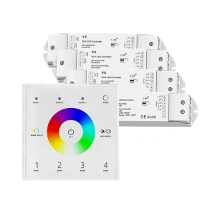 Sterownik LED Skydance - RGB+CCT - 4 strefowy - Panel naścienny 230V + odbiorniki - biały zestaw