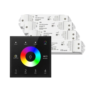 Sterownik LED Skydance - RGB+CCT - 4 strefowy - Panel naścienny 230V + odbiorniki - czarny zestaw