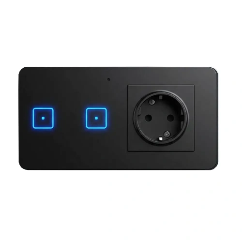 Gniazdo elektryczne niesterowalne z włącznikiem dwupolowym - przewodowy SBUS - 16A 230V - WSG-02sm - czarny - Sinum