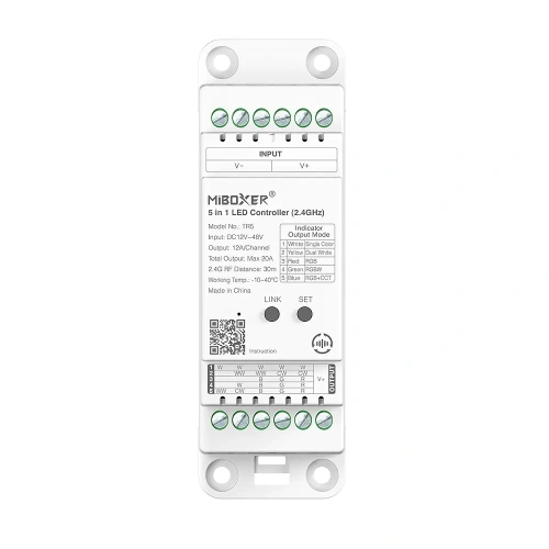 Odbiornik LED 5w1 - MONO / CCT / RGB / RGB+W / RGB+CCT - 12-48V 20A - TH-35 - TR5