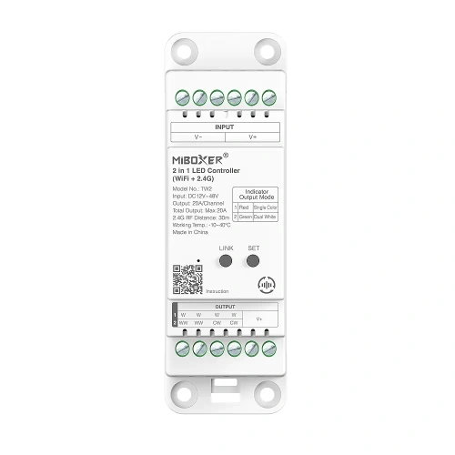 Odbiornik LED 2w1 (WiFi) - MONO / CCT - 12-48V 20A - TH-35 - Tuya - TW2