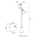 Lampa ogrodowa stojąca 2x GU10 70cm - DUBLO DBL-700 - rysunek techniczny