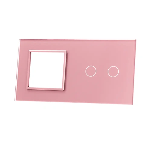 Szklany panel dotykowy podwójny różowy - 2-sekcyjny + 1 gniazdo - 702G-67 - LIVOLO