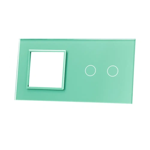 Szklany panel dotykowy podwójny zielony - 2-sekcyjny + 1 gniazdo - 702G-68 - LIVOLO