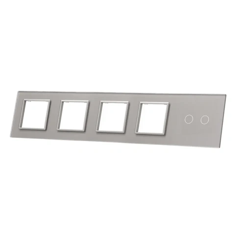 Szklany panel dotykowy pięciokrotny srebrny - 2-sekcyjny + 4 gniazda - 702GGGG-64 - LIVOLO