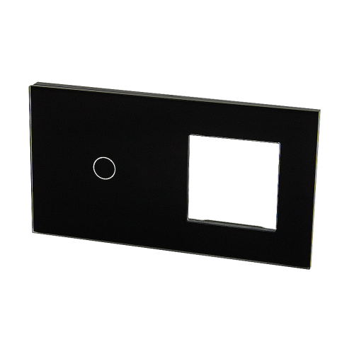 Szklany panel dotykowy podwójny czarny - 1-sekcyjny + 1 gniazdo - TM701728B - TOUCHME