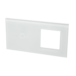 Szklany panel dotykowy podwójny biały - 1-sekcyjny + 1 gniazdo - TM701728W - TOUCHME