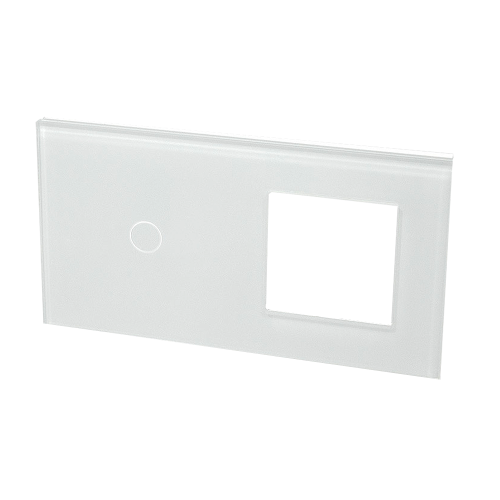 Szklany panel dotykowy podwójny biały - 1-sekcyjny + 1 gniazdo - TM701728W - TOUCHME