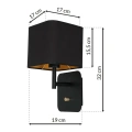 Lampa ścienna - NAPOLI czarny/złoty 1xE27 - ML6365 - wymiary