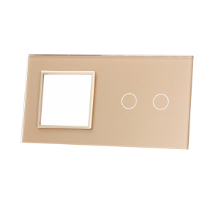 Szklany panel dotykowy podwójny szampański - 2-sekcyjny + 1 gniazdo - 702G-63 - LIVOLO