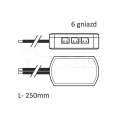 Rozgałęźnik 6 punktowy 2PIN z przewodem 25cm
