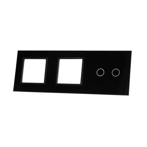 Szklany panel dotykowy potrójny czarny - 2-sekcyjny + 2 gniazda - 702GG-62 - LIVOLO