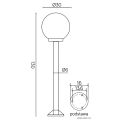 Lampa ogrodowa stojąca 1x E27 130cm - KULE K 5002/2/K 300 - rysunek techniczny