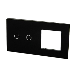 Szklany panel dotykowy podwójny czarny - 2-sekcyjny + 1 gniazdo - TM702728B - TOUCHME