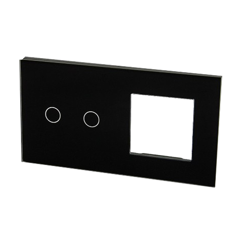 Szklany panel dotykowy podwójny czarny - 2-sekcyjny + 1 gniazdo - TM702728B - TOUCHME