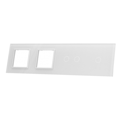 Szklany panel dotykowy poczwórny biały - 3-sekcyjny + 2 gniazda - 7012GG-61 - LIVOLO