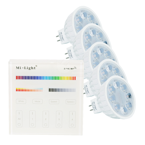 Żarówki LED RGB+CCT MR16 12V DC 4W + panel FUTB4 - 4 strefowy