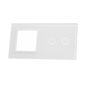 Szklany panel dotykowy podwójny biały - 2-sekcyjny + 1 gniazdo - 702G-61 - LIVOLO