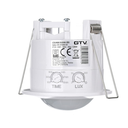 Sufitowy czujnik ruchu wpuszczany 230V (360°) 1200W - CR-5 - biały