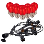 Girlanda ogrodowa 15mb z 15 żarówkami LED -  E27 G45 2W czerwona - zestaw    