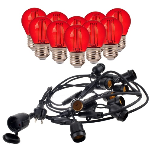 Girlanda ogrodowa 15mb z 15 żarówkami LED - E27 G45 2W czerwona - zestaw