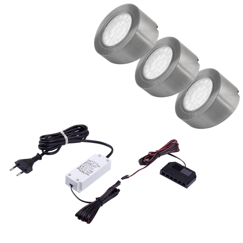 Punktowa oprawa meblowa LED OVAL MASTER z wyłącznikiem - Stal drapana - 12V 2W + zasilacz - zestaw