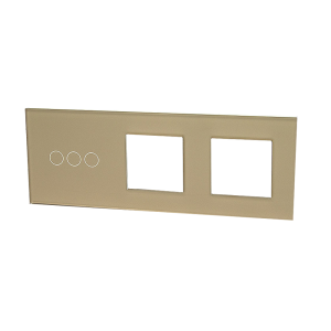 Szklany panel dotykowy potrójny złoty - 3-sekcyjny + 2 gniazda - TM703728728G - TOUCHME