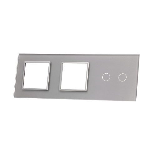 Szklany panel dotykowy potrójny srebrny - 2-sekcyjny + 2 gniazda - 702GG-64 - LIVOLO
